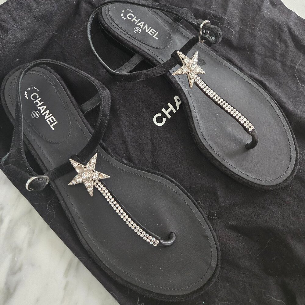 Chanel suede T strap sandals